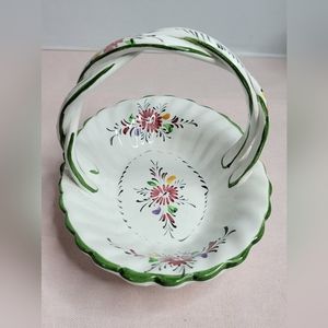 Hand painted RCCL ceramic basket, Portugal Signed Multicolor